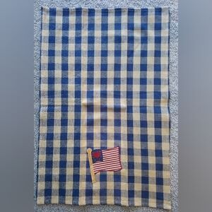 Vtg Park Imports Blue/Cream Gingham Check American Flag Tea Hand Towel Handloom